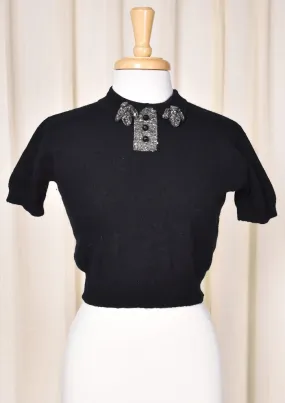 1950s Black Bee Collar Sweater