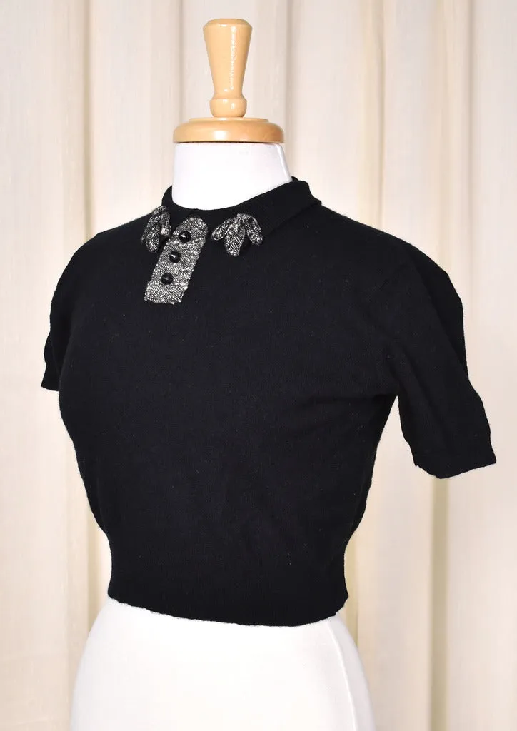 1950s Black Bee Collar Sweater