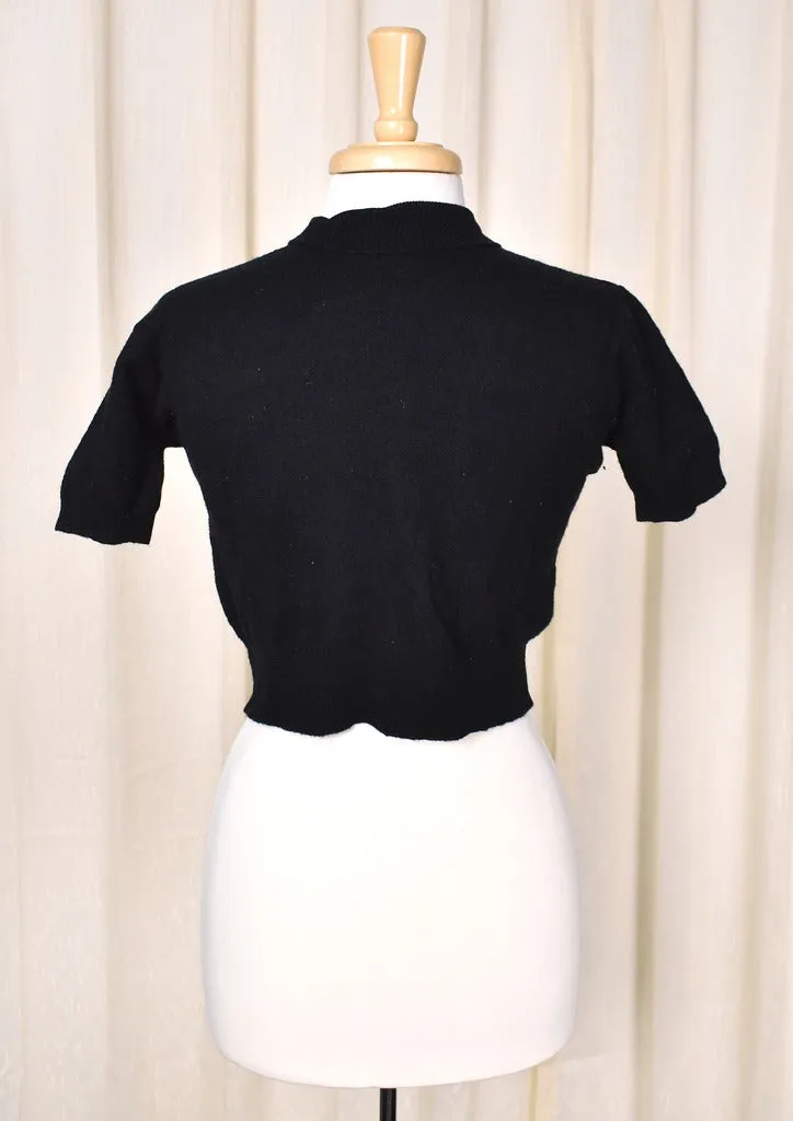 1950s Black Bee Collar Sweater