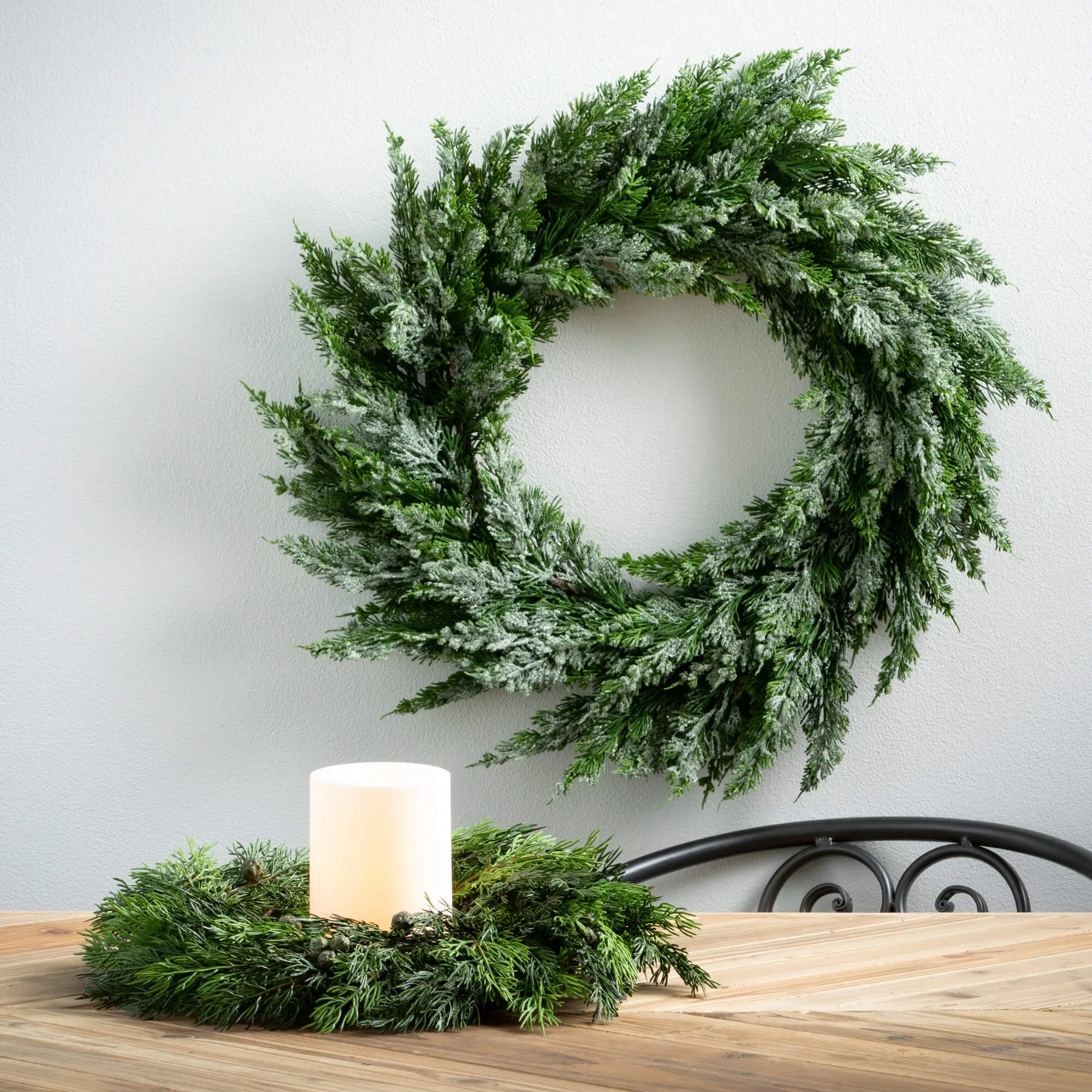 19"H Sullivans Lush Cypress & Berry Wreath, Green Winter Wreaths For Front Door