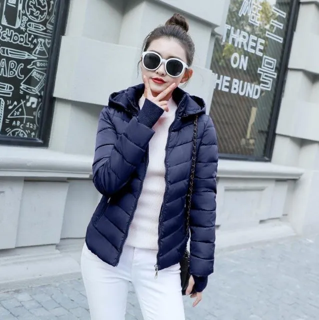 2018 Winter Jacket women Plus Size Womens Parkas Thicken Outerwear solid hooded Coats Short Female Slim Cotton padded basic tops