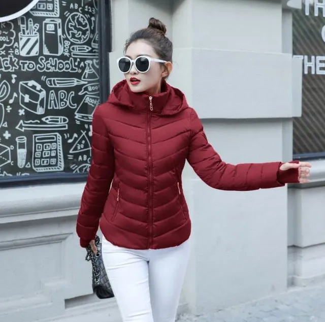 2018 Winter Jacket women Plus Size Womens Parkas Thicken Outerwear solid hooded Coats Short Female Slim Cotton padded basic tops