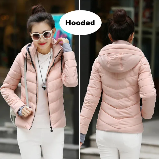 2018 Winter Jacket women Plus Size Womens Parkas Thicken Outerwear solid hooded Coats Short Female Slim Cotton padded basic tops