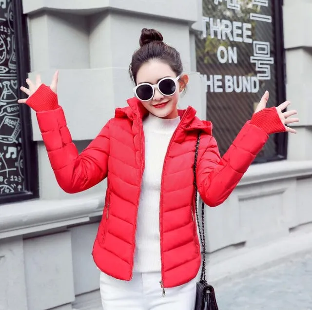 2018 Winter Jacket women Plus Size Womens Parkas Thicken Outerwear solid hooded Coats Short Female Slim Cotton padded basic tops