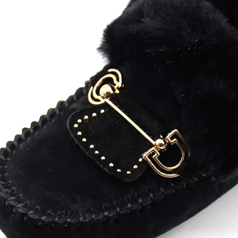 2023 Winter 100% Genuine Leather Real Wool Women Flats New Fashion Female Moccasins Casual Loafers P