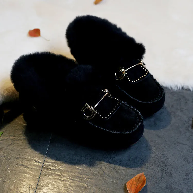 2023 Winter 100% Genuine Leather Real Wool Women Flats New Fashion Female Moccasins Casual Loafers P