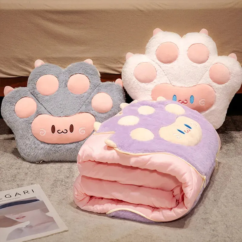 35*42cm Kawaii Cat Paw Plush Pillow Cushion with Blanket Multifunctional Toys Stuffed Soft Animal Dolls Home Decoration Winter