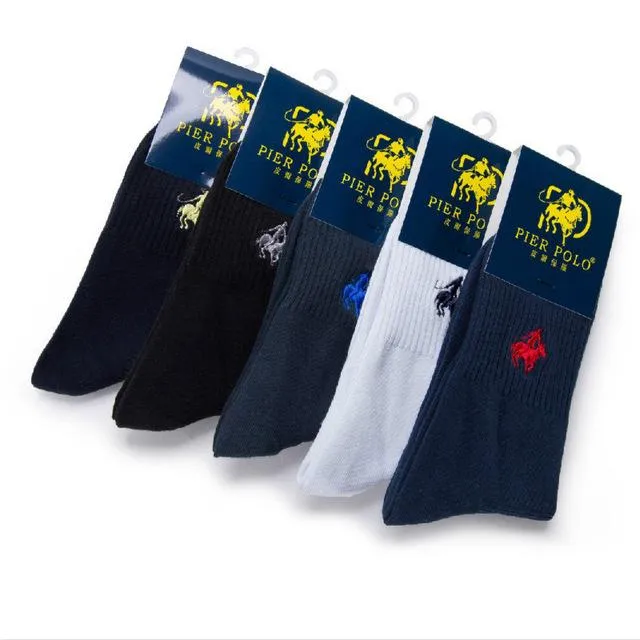 5 Pairs Per Lot Polo Men's Sheer Cotton Winter Socks with Embroidery