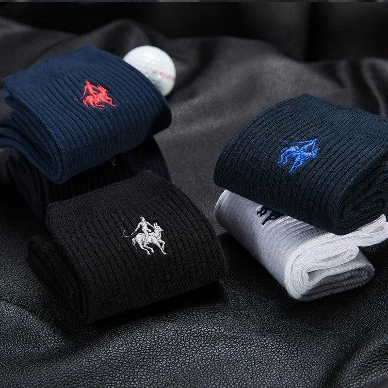 5 Pairs Per Lot Polo Men's Sheer Cotton Winter Socks with Embroidery