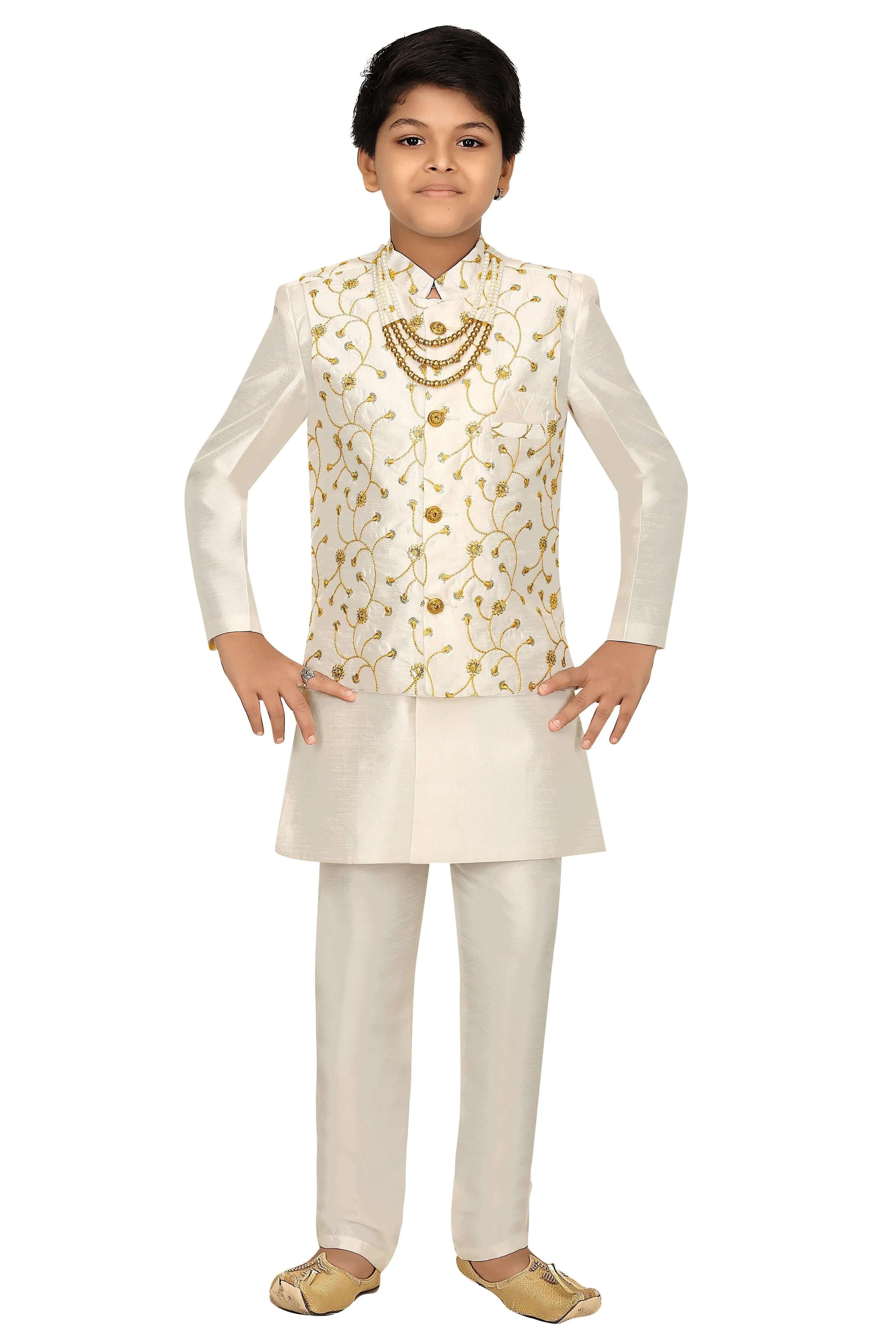 Ahhaaaa Boys' Banarasi Silk Clothing Set (Sherwani)