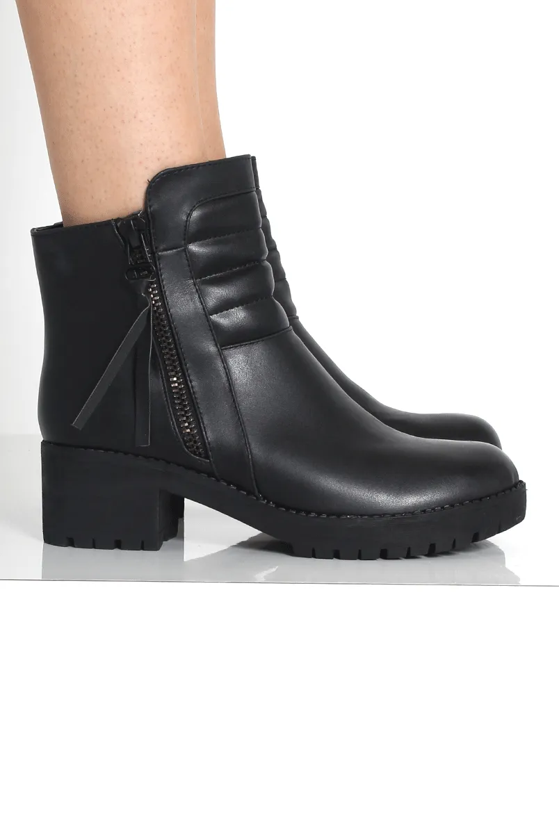 Alisha Black Zip Biker Ankle Boots