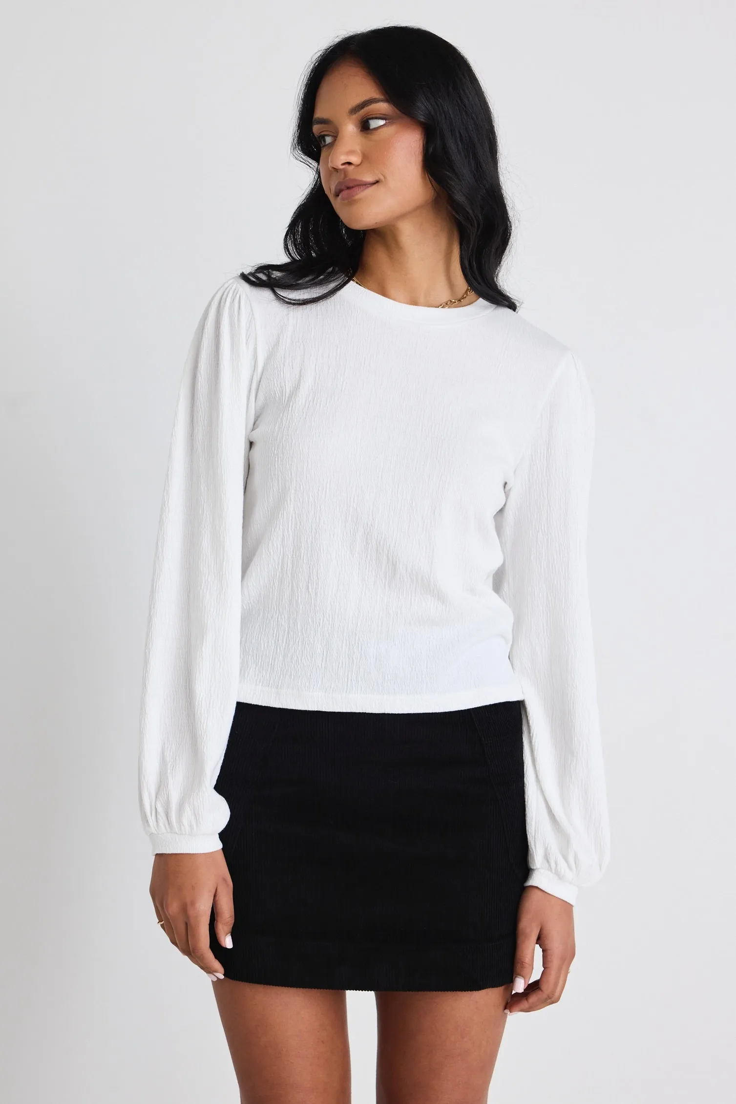 Annabelle Winter White Puff Sleeve Soft Textured Knit Top