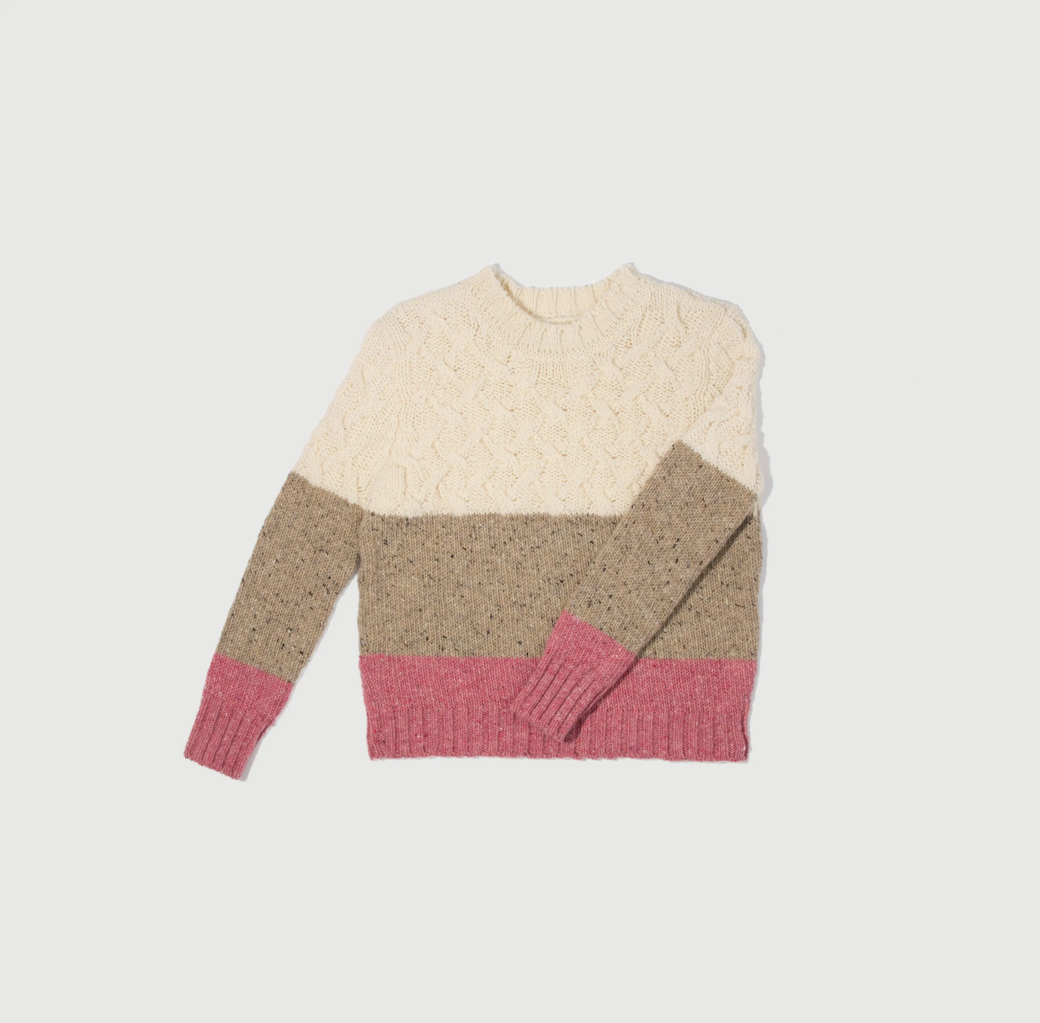 Stylish Ecru Aran Tri-Band Sweater for Men