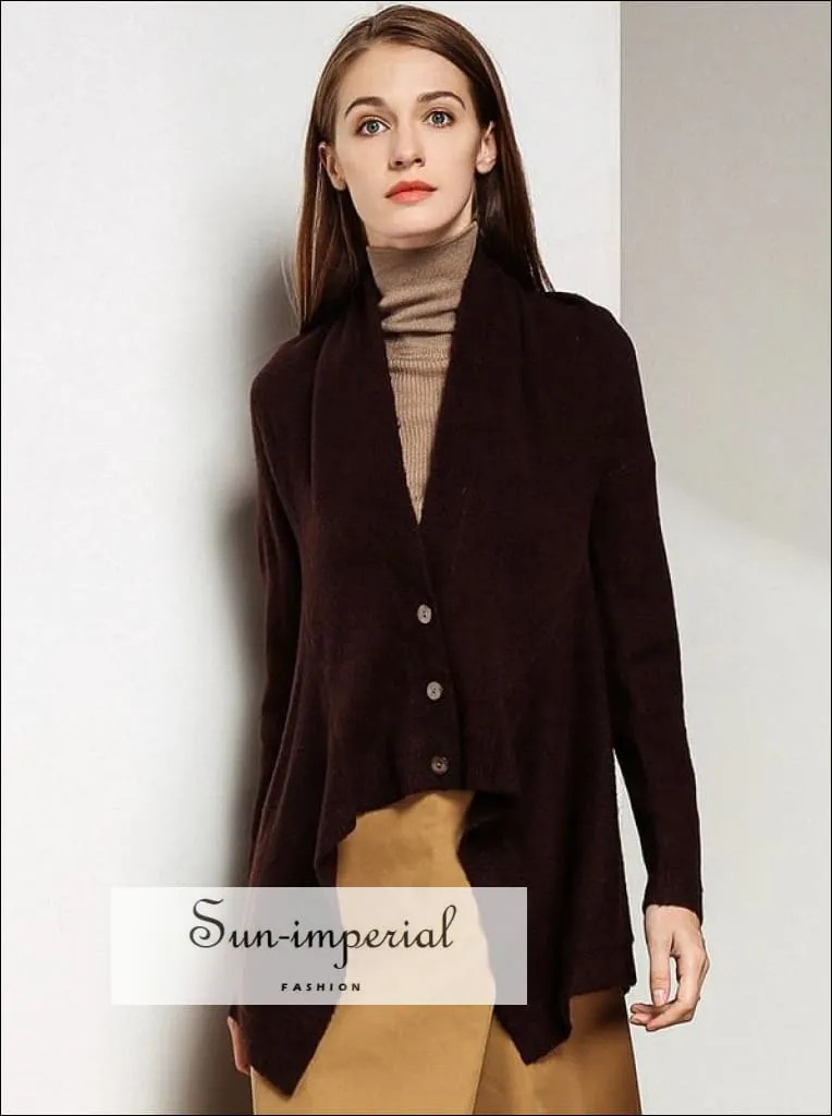 Asymmetrical Cardigan Sweater Women Elegant Shawl Collar Drapped Knitted Cardigans