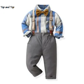 Baby Boy Birthday Blue Grey Plaid Gentleman Clothing Set