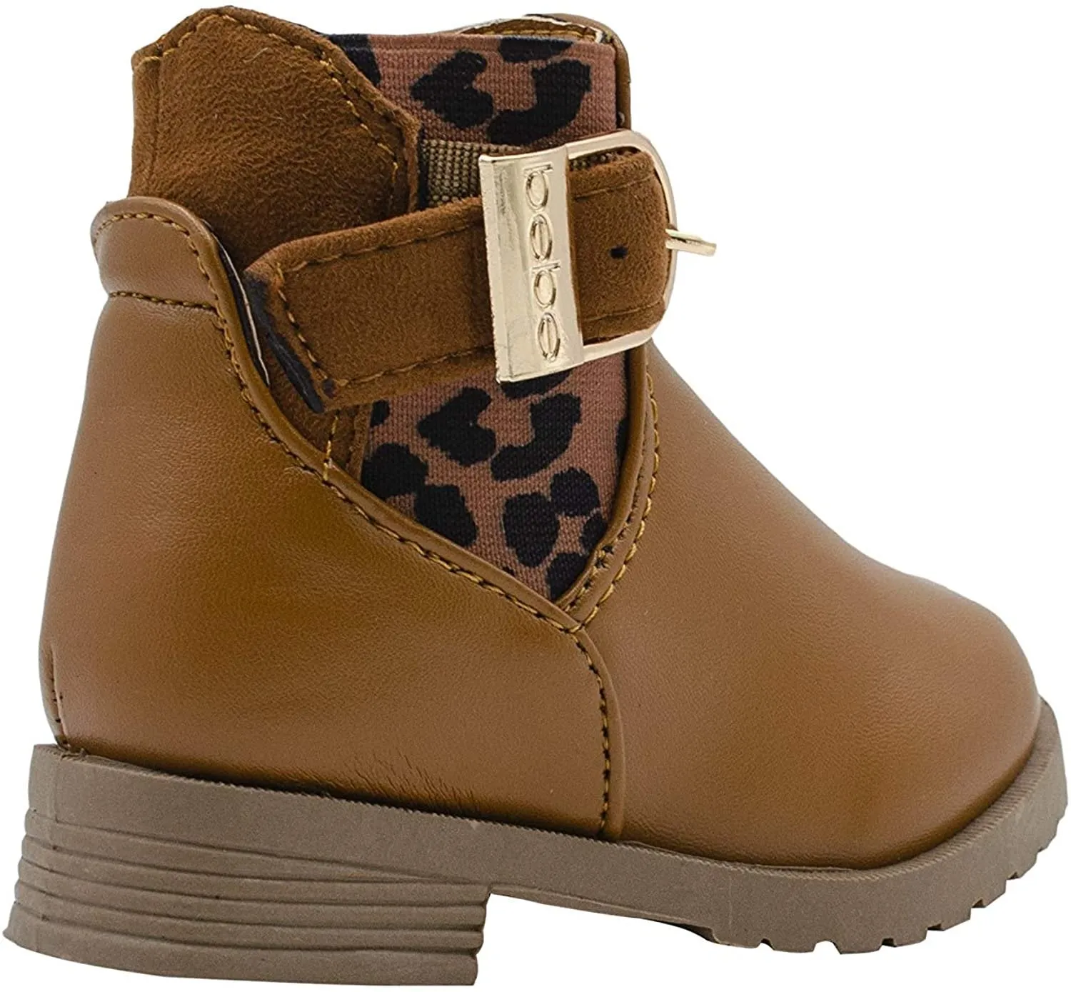 bebe Toddler Girls’ Little Kid Slip On Short Ankle Boots with Leopard Print Elastic Shaft and Buckles