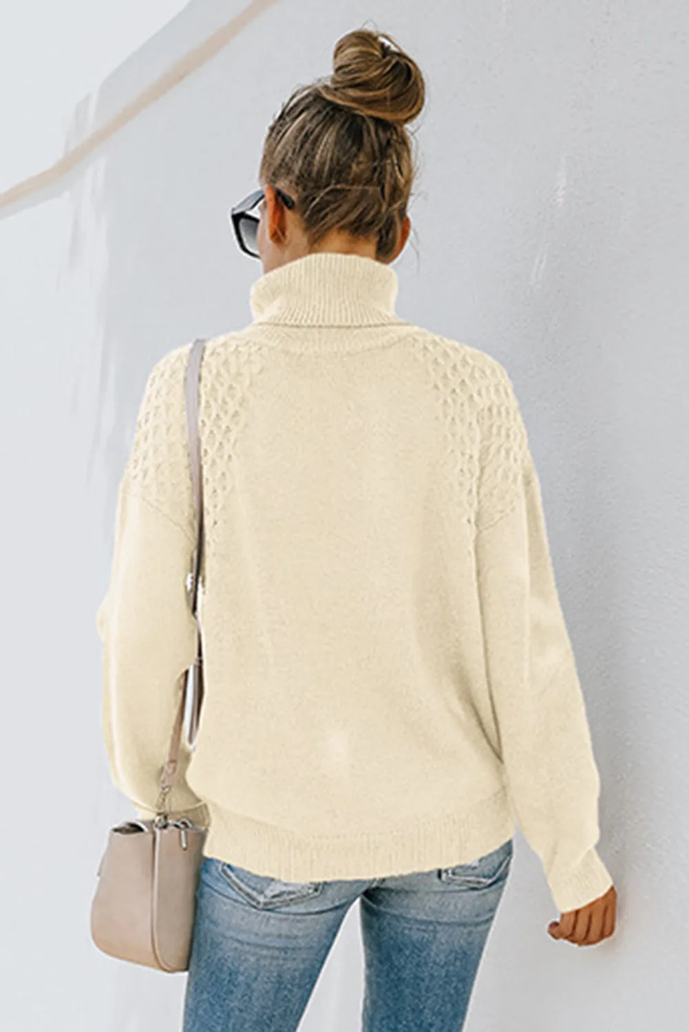 Beige Turtle Neck Knitted Pullover Sweater