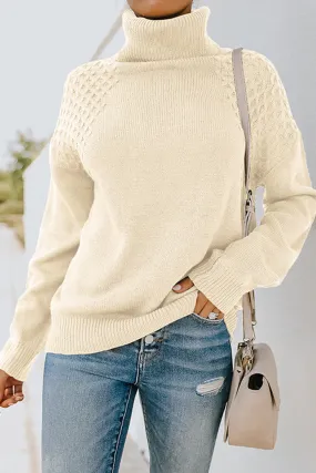 Beige Turtle Neck Knitted Pullover Sweater