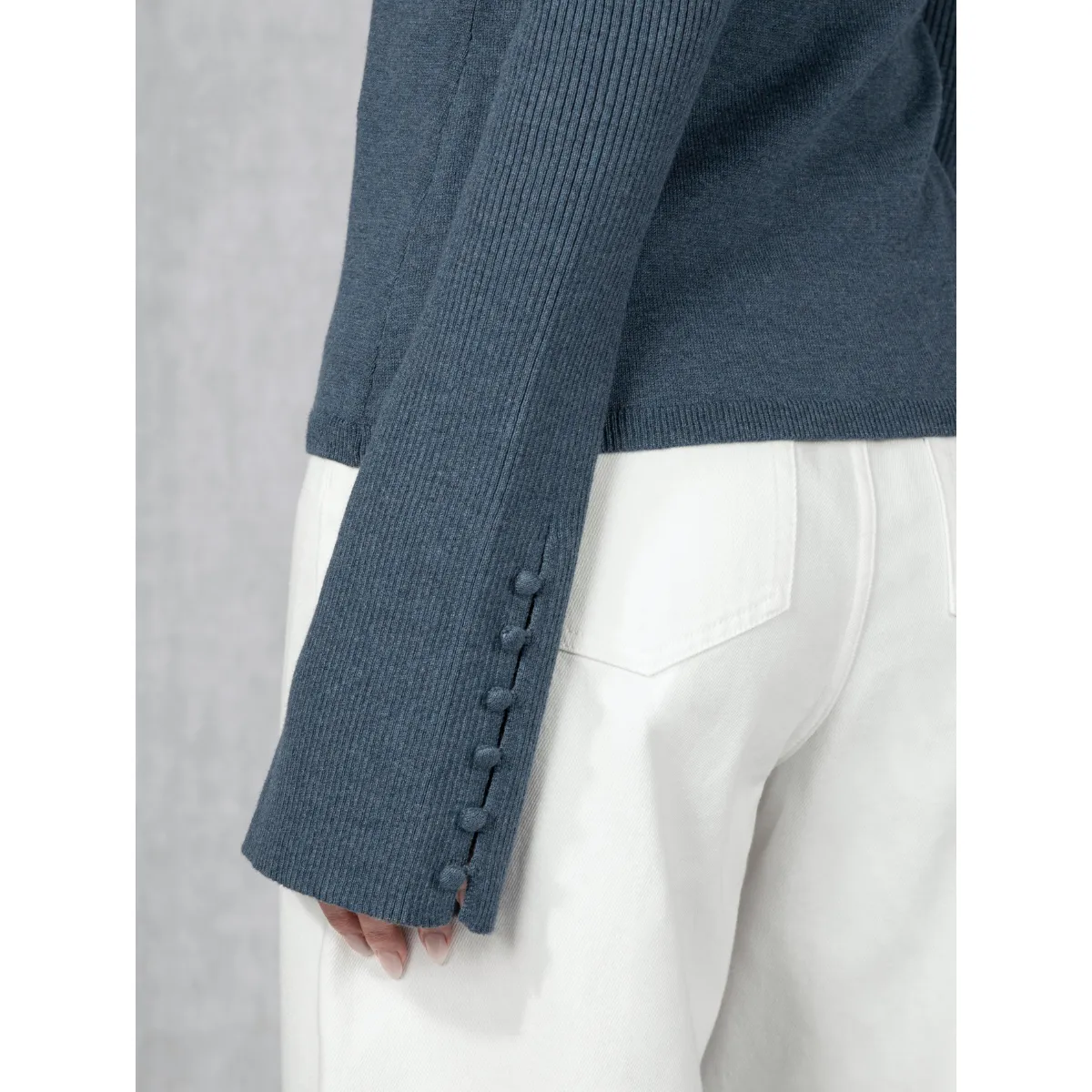 Bellsleeve Rib Knit Blue Jeans