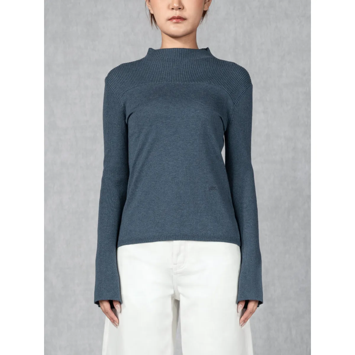 Bellsleeve Rib Knit Blue Jeans