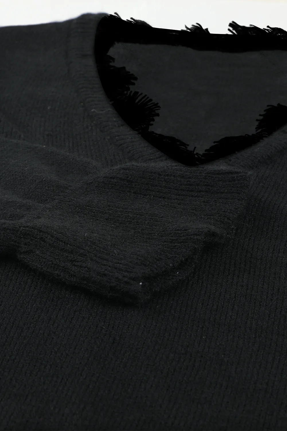 Black Eyelash V Neck Knitted Sweater