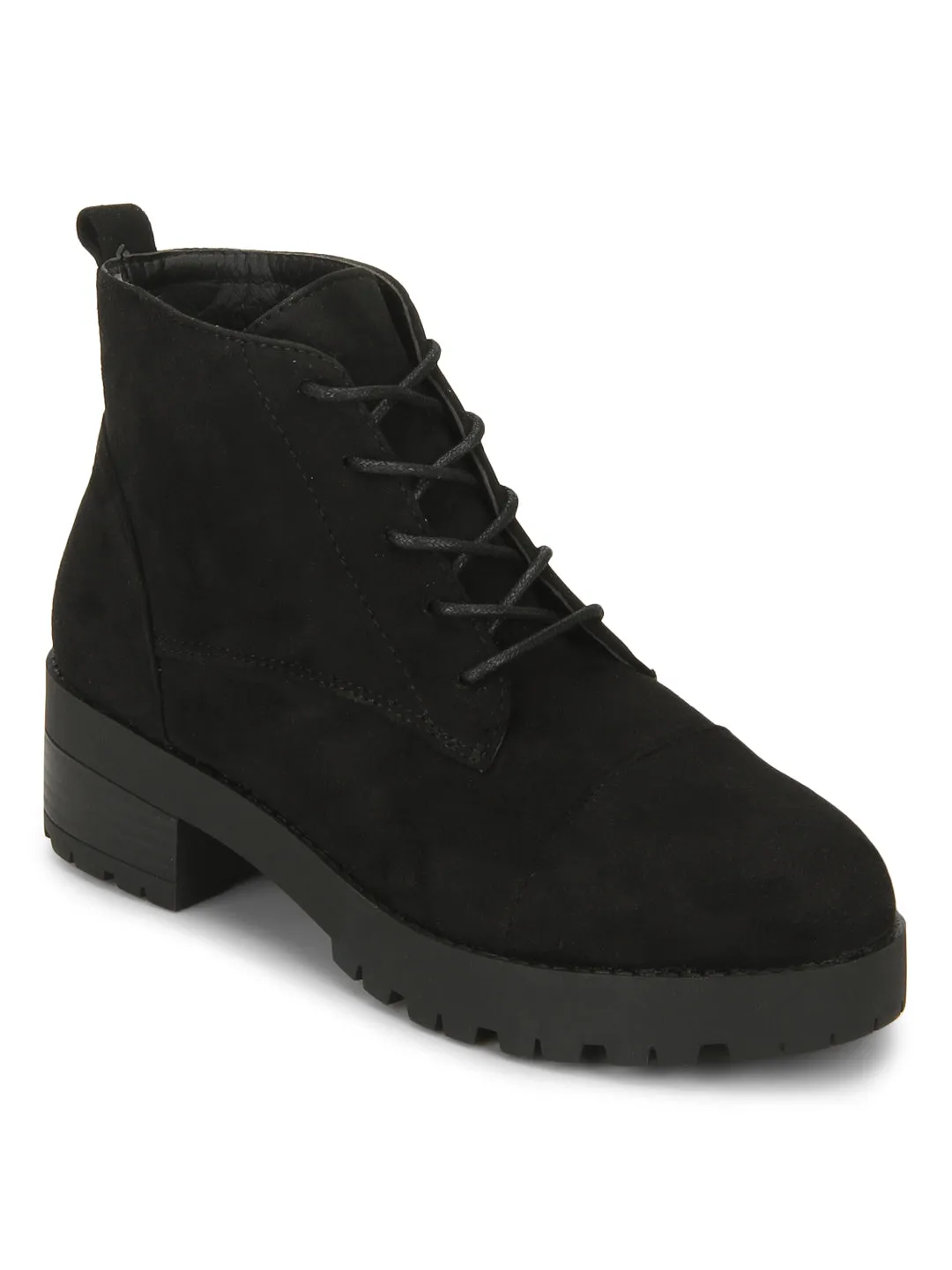 Black Micro Biker Ankle Boots