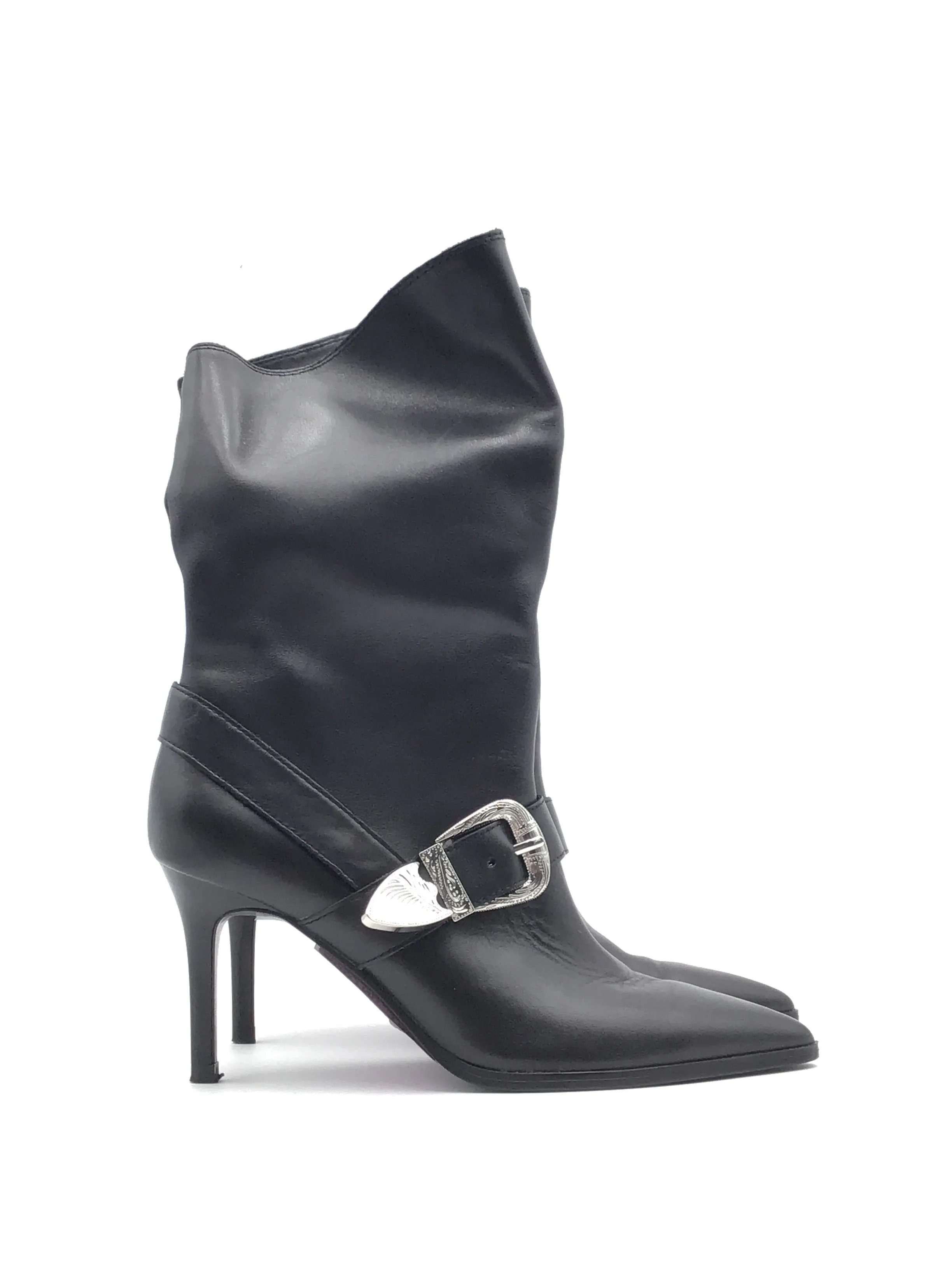 Boots Mid-calf Heels By Zara In Black & Silver, Size: 6.5