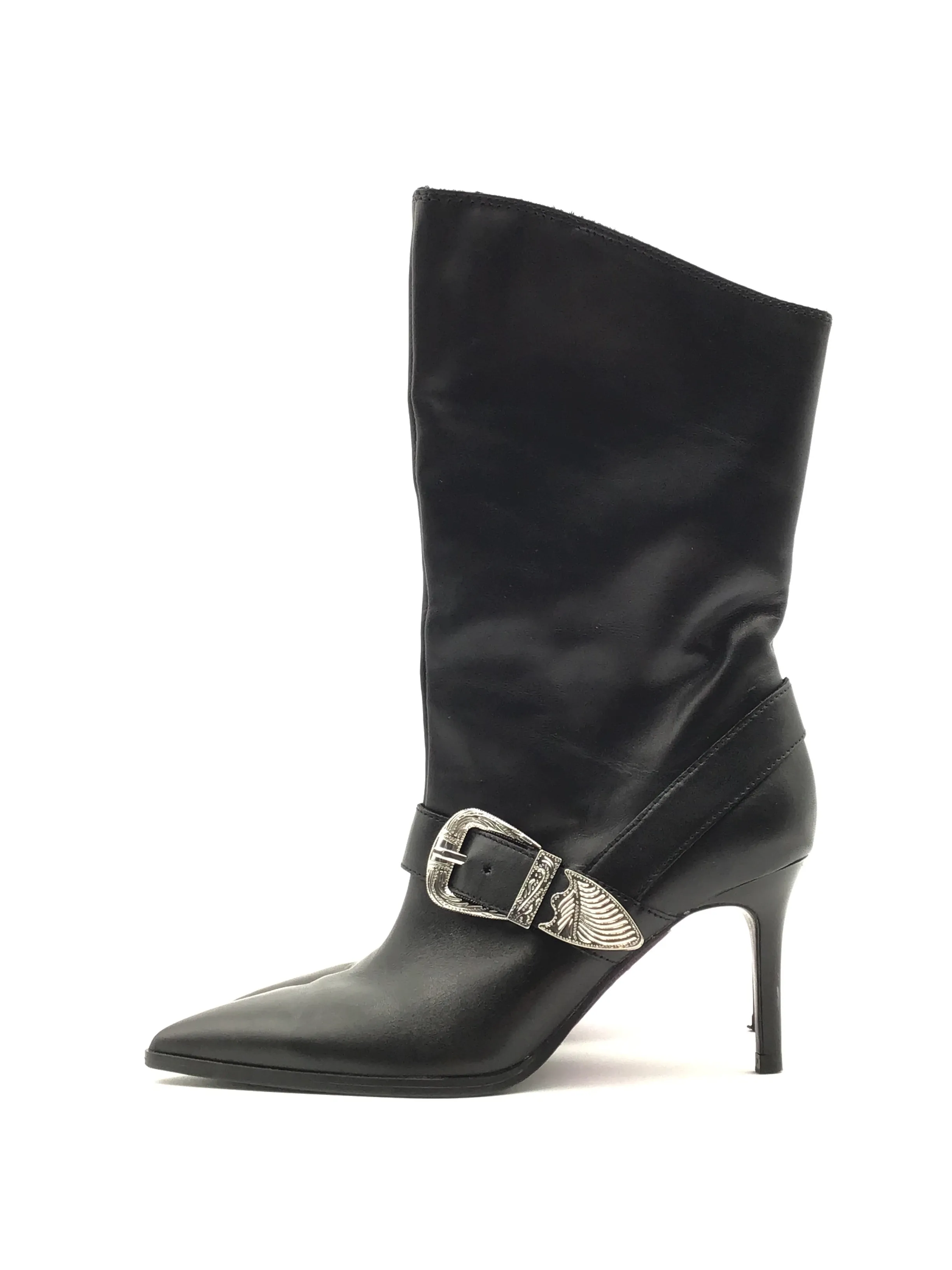 Boots Mid-calf Heels By Zara In Black & Silver, Size: 6.5