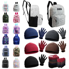 Bulk Case of 12 Backpacks and 12 Winter Item Sets - Wholesale Care Package - Emergencies, Homeless, Charity