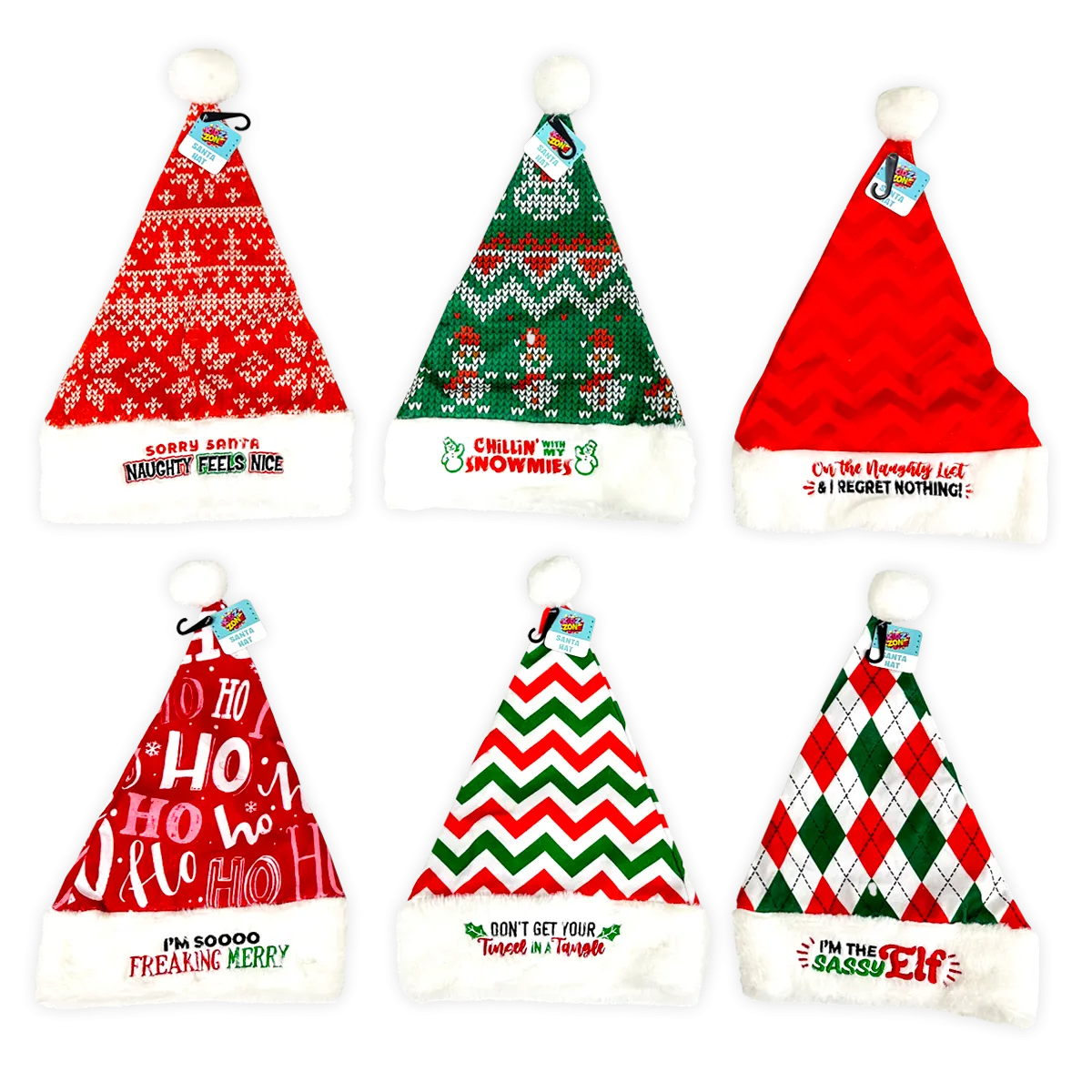 Christmas Santa Winter Hat Merchandising Hang Strip - 6 Pieces Per Pack 25338