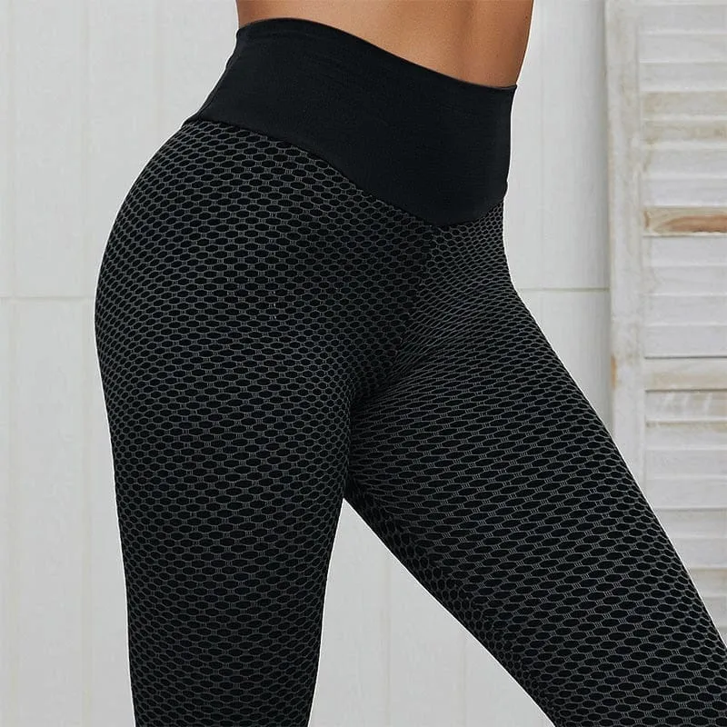 CHRLEISURE Women Grid Tights Yoga Pants Women Seamless High Waist Leggings Breathable Gym Fitness Push Up Clothing Yoga Pant