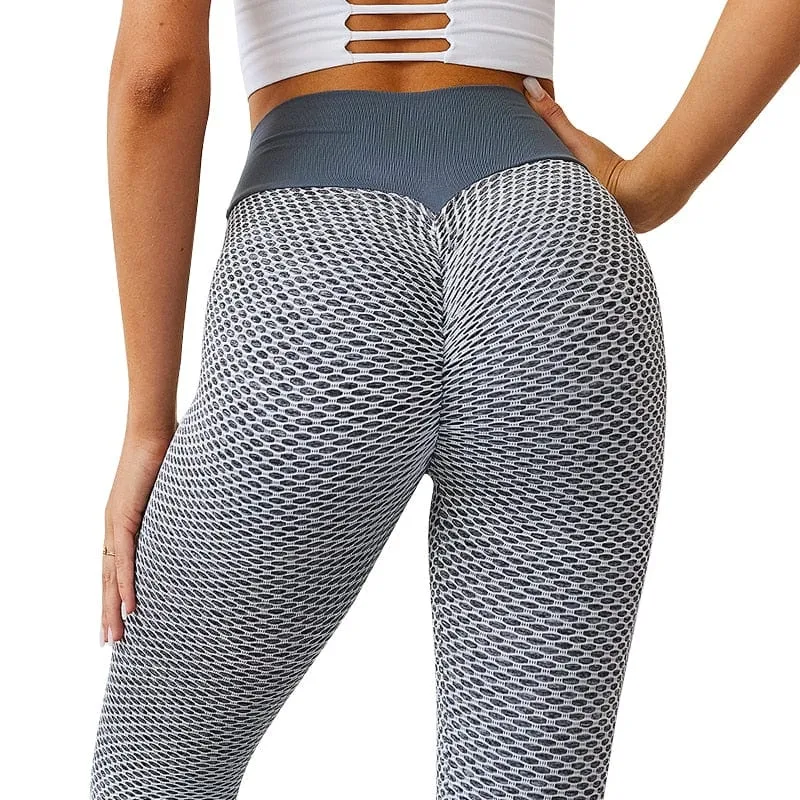 CHRLEISURE Women Grid Tights Yoga Pants Women Seamless High Waist Leggings Breathable Gym Fitness Push Up Clothing Yoga Pant