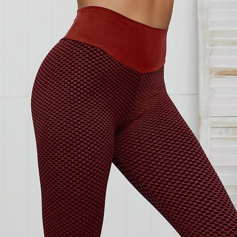 CHRLEISURE Women Grid Tights Yoga Pants Women Seamless High Waist Leggings Breathable Gym Fitness Push Up Clothing Yoga Pant