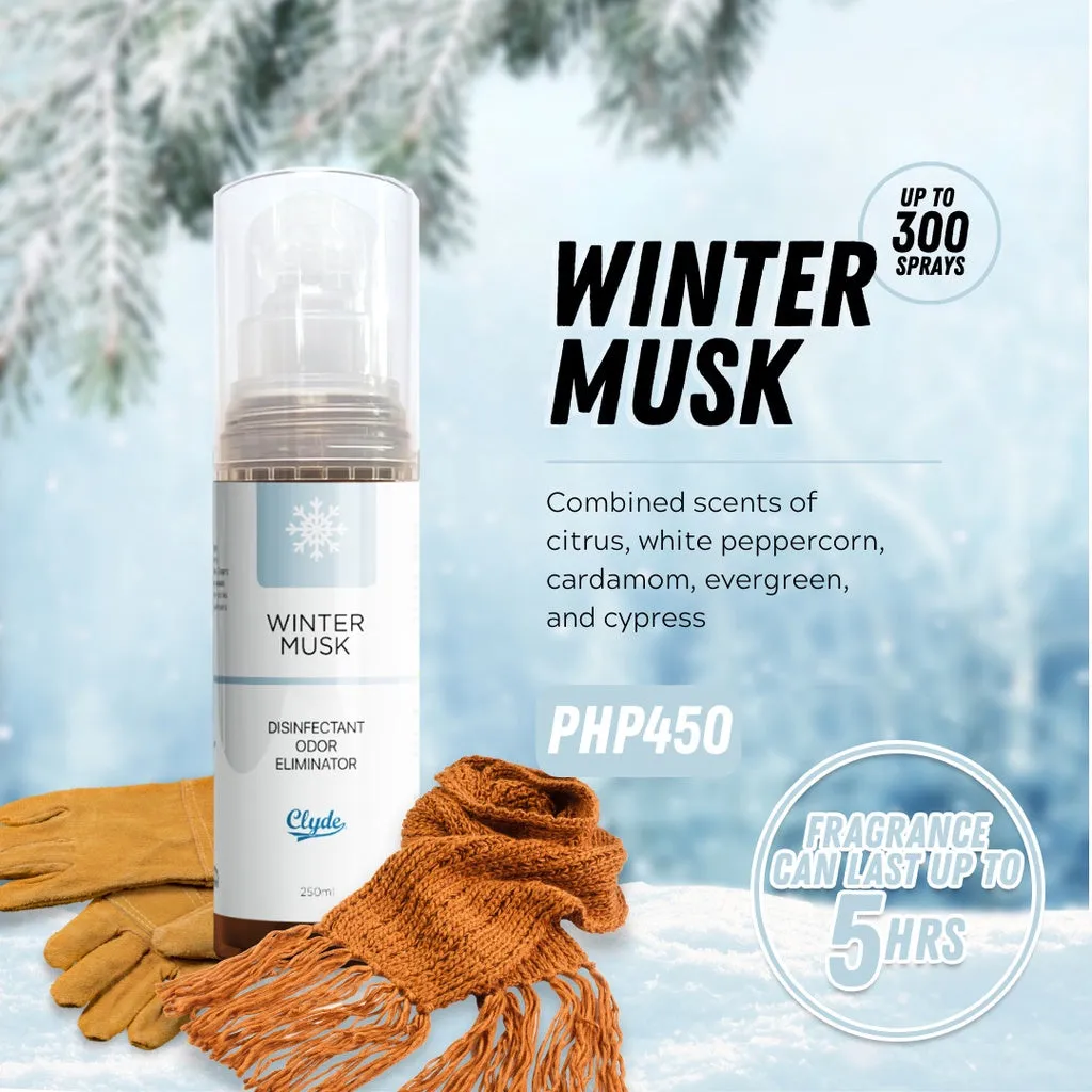 Clyde Disinfectant Odor Eliminator Winter Musk   FREE 75ml Clyde Premium Shoe Cleaner with Jojoba Oil