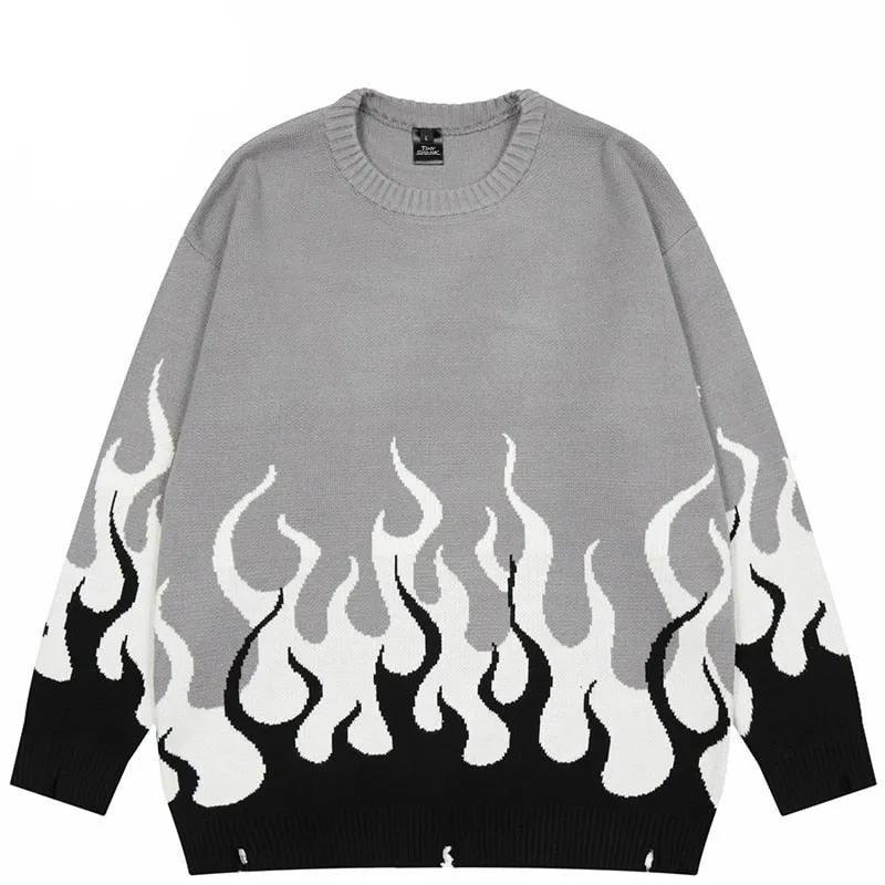 Fire Flame Graphic Retro Sweater