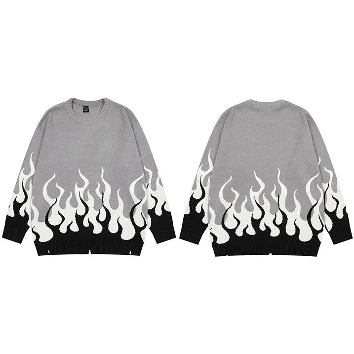 Fire Flame Graphic Retro Sweater