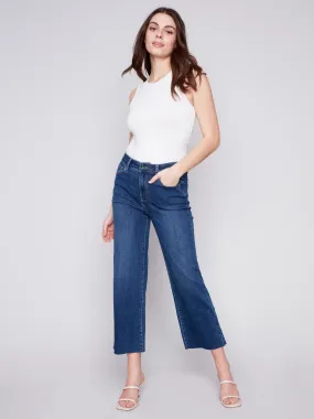 Flared Jeans with Raw Edge - Indigo