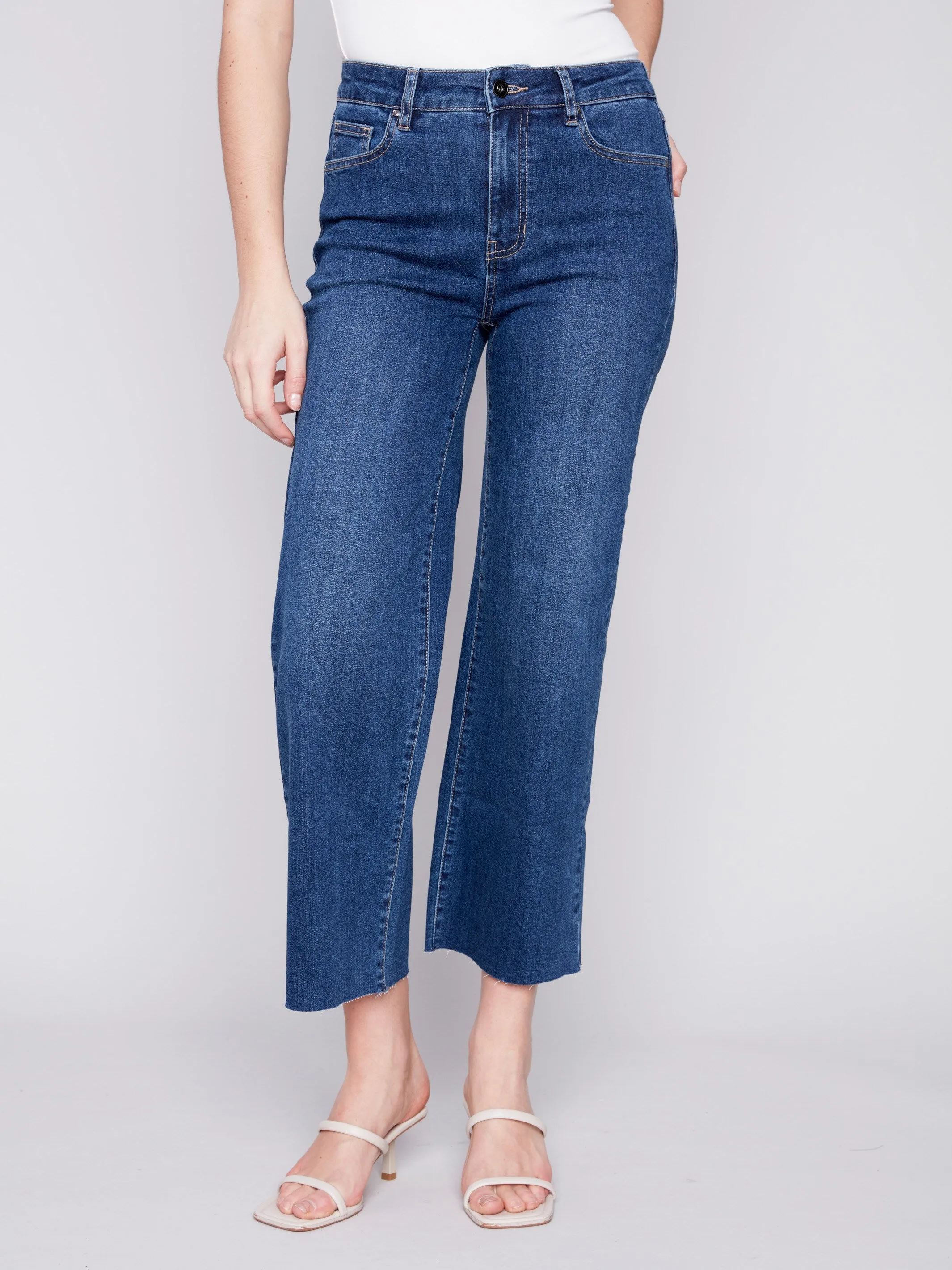 Flared Jeans with Raw Edge - Indigo