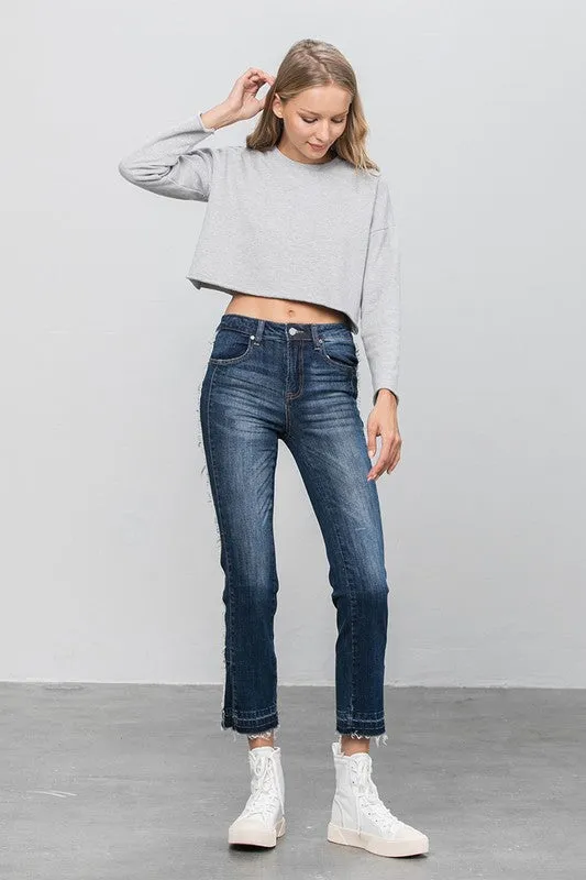 Frayed Hem Cropped Straight Jeans