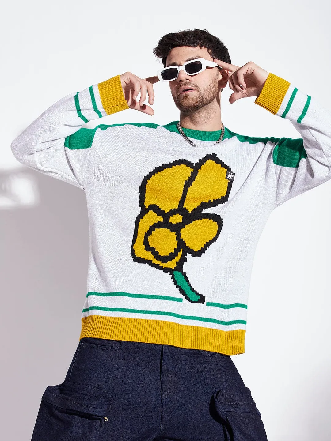 Green Flower Graphic Sweater