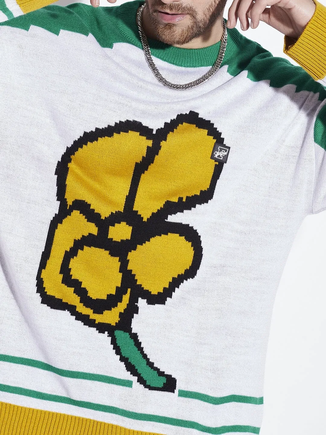 Green Flower Graphic Sweater