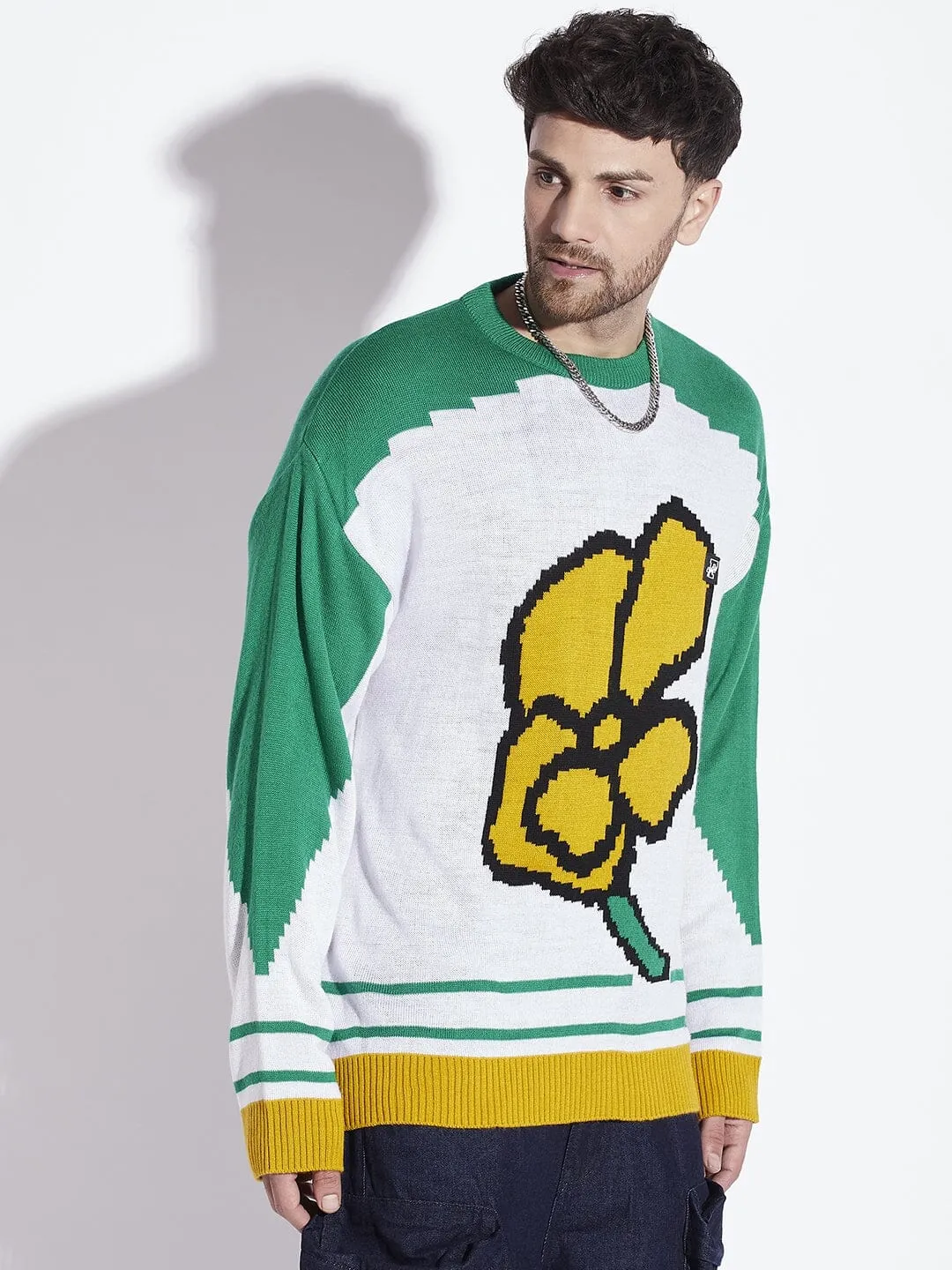 Green Flower Graphic Sweater