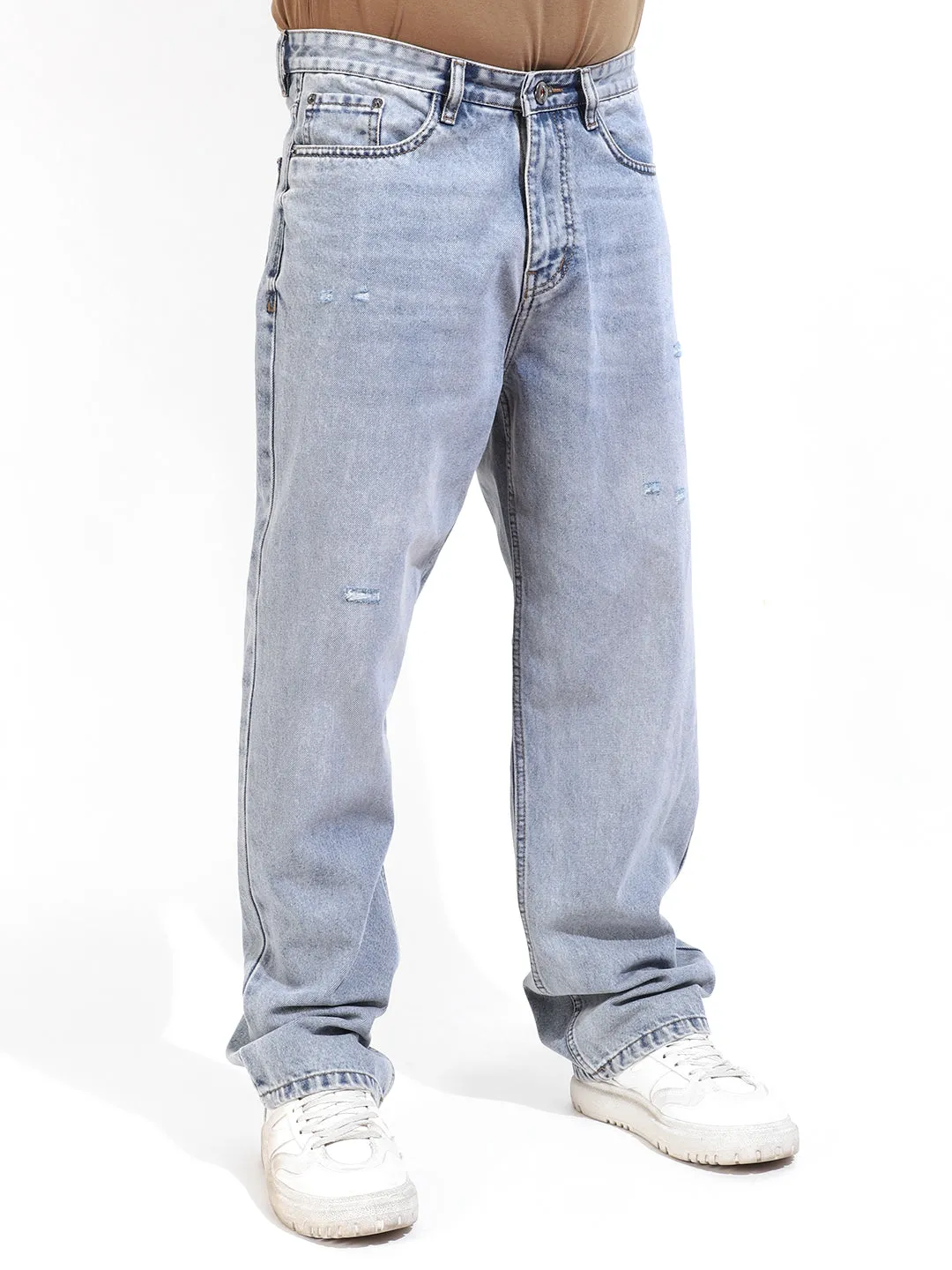 Ice Blue Baggy Fit Denim Jeans