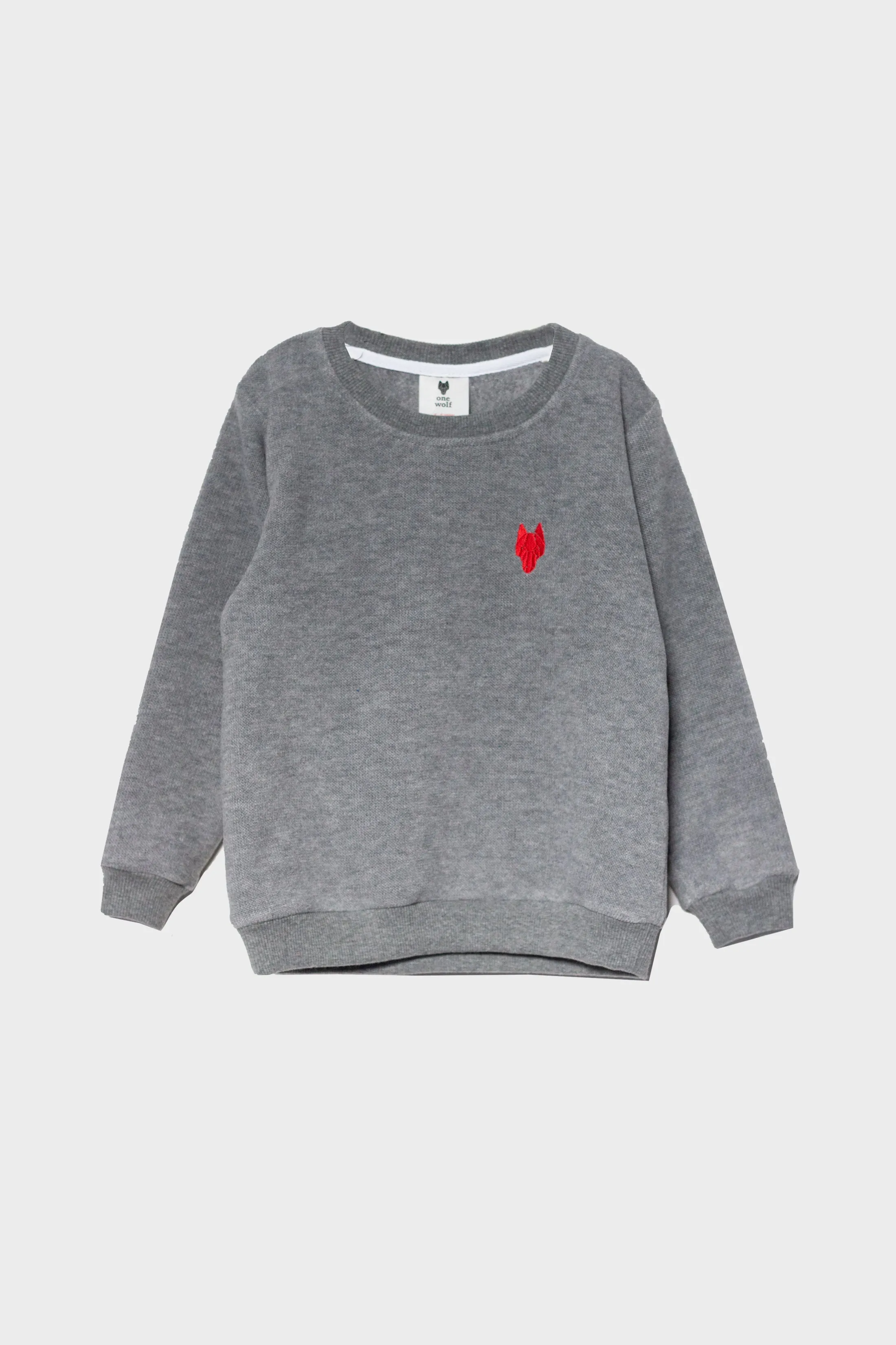 Kid's One Wolf knitted sweater grey, red logo