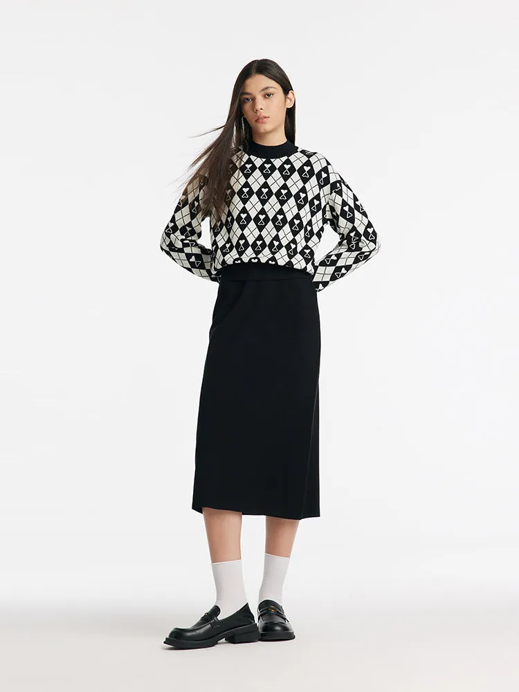 Knitted Jacquard Sweater And Half Skirt Two-Piece Set