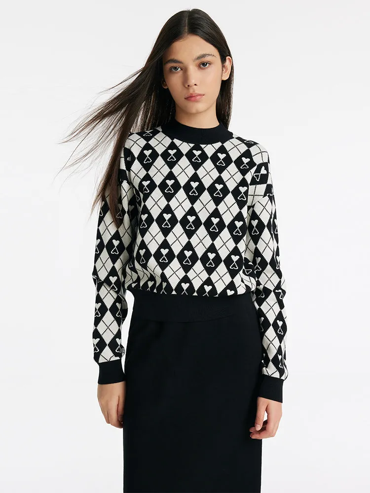 Knitted Jacquard Sweater And Half Skirt Two-Piece Set