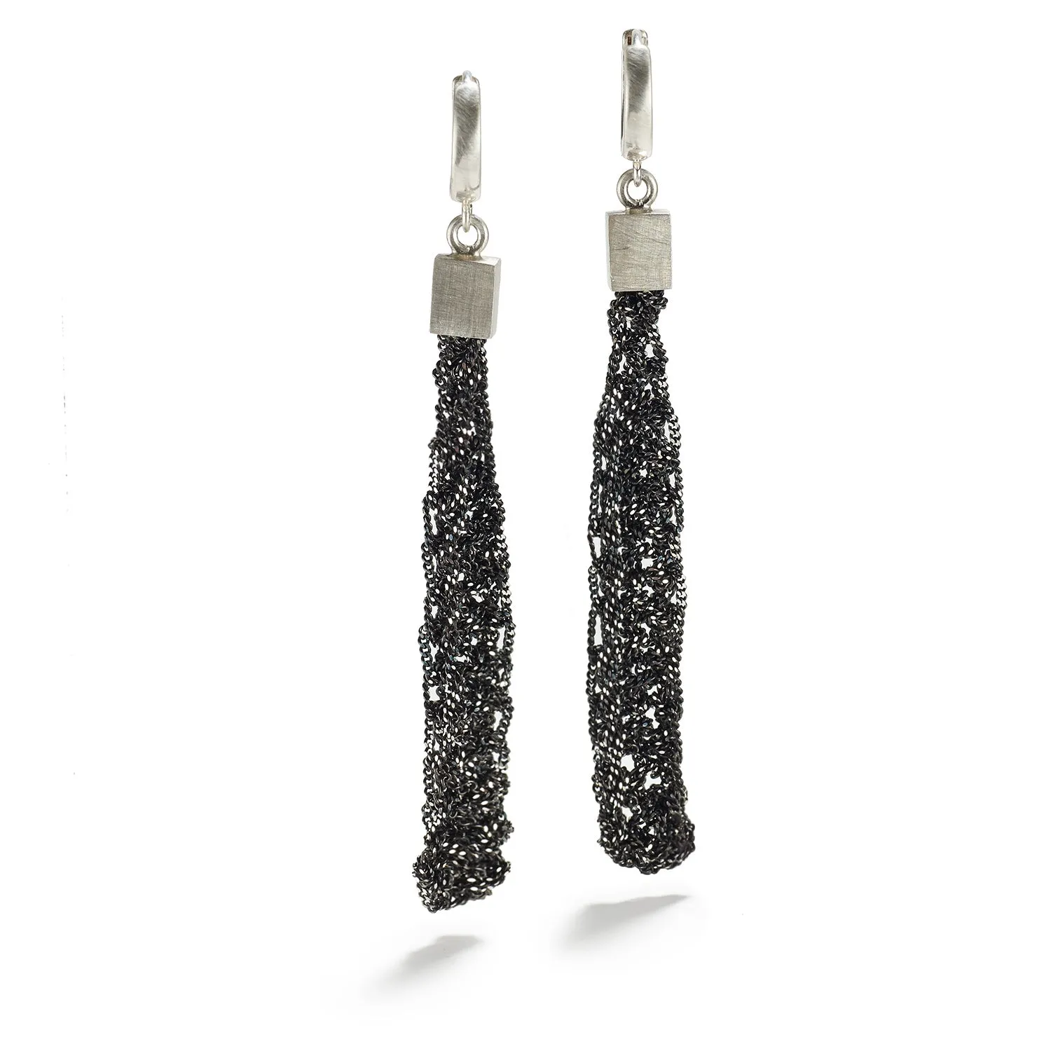 Knitted Oxidized Silver Earrings