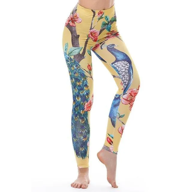 KYKU Slim Legging Peacock Leggings Women Fitness Clothing 3d Print Leggings Peacock Sexy Yellow Red Flower Leggin High Quality