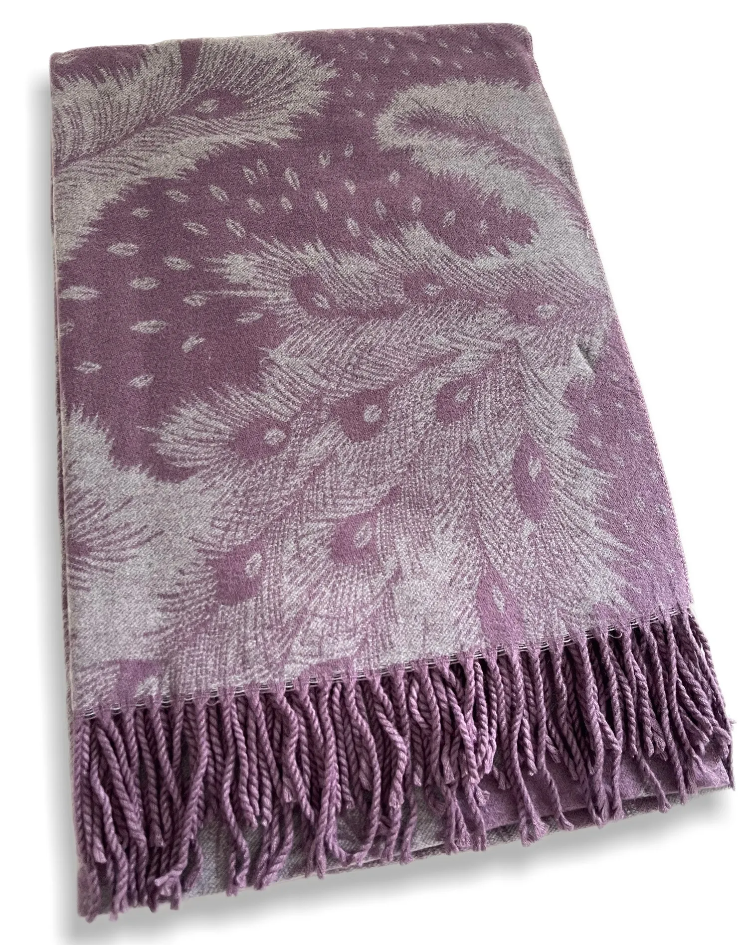 LARGE LILAC CASHMERE FEATHER PRINT REVERSIBLE WINTER SHAWL BLANKET SCARF