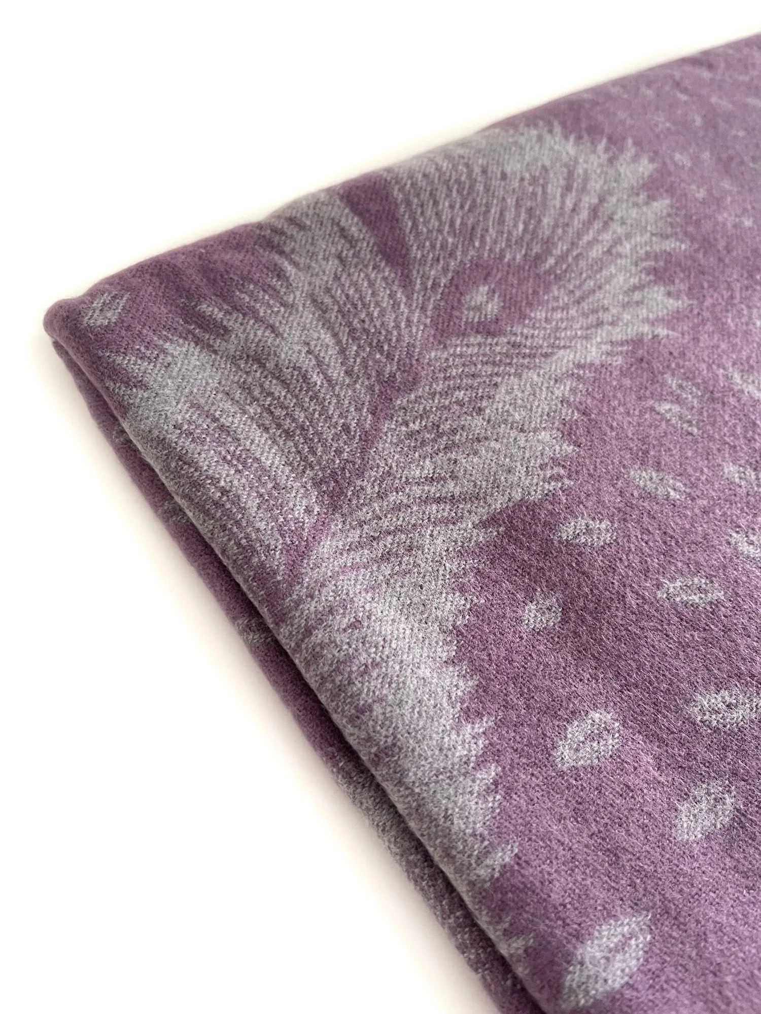 LARGE LILAC CASHMERE FEATHER PRINT REVERSIBLE WINTER SHAWL BLANKET SCARF